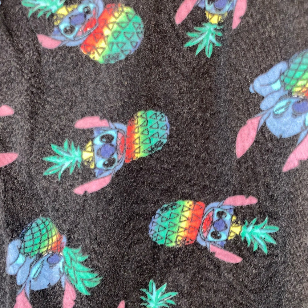 Disney Stitch Pajama Pants Medium Black with Stitch and Pineapples - Picture 3 of 4
